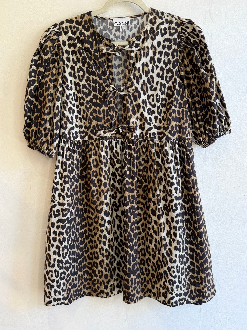 GANNI Leopard Print Puff Sleeve Top - Brown/Black